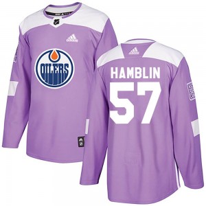 James Hamblin Edmonton Oilers Youth Adidas Authentic Purple Fights Cancer Practice Jersey