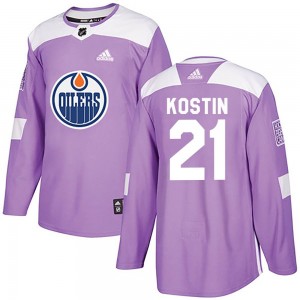 Klim Kostin Edmonton Oilers Youth Adidas Authentic Purple Fights Cancer Practice Jersey