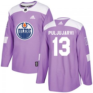 Jesse Puljujarvi Edmonton Oilers Youth Adidas Authentic Purple Fights Cancer Practice Jersey