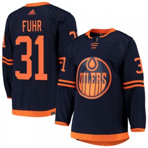 Grant Fuhr Edmonton Oilers Men's Adidas Authentic Navy Alternate Primegreen Pro Jersey