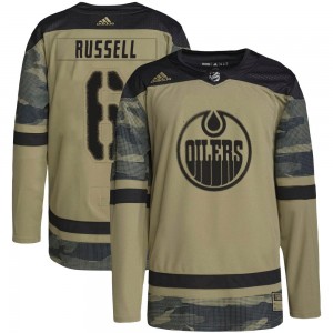 Kris Russell Edmonton Oilers Youth Adidas Authentic Camo Military Appreciation Practice Jersey