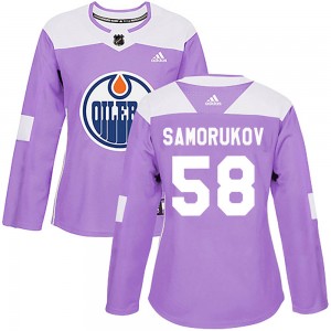 Dmitri Samorukov Edmonton Oilers Women's Adidas Authentic Purple Fights Cancer Practice Jersey