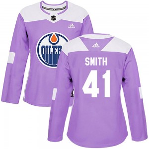 Mike Smith Edmonton Oilers Women's Adidas Authentic Purple Fights Cancer Practice Jersey
