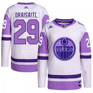 Leon Draisaitl Edmonton Oilers Youth Adidas Authentic White/Purple Hockey Fights Cancer Primegreen Jersey