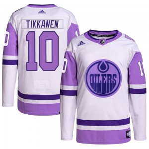 Esa Tikkanen Edmonton Oilers Youth Adidas Authentic White/Purple Hockey Fights Cancer Primegreen Jersey