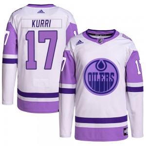 Jari Kurri Edmonton Oilers Men's Adidas Authentic White/Purple Hockey Fights Cancer Primegreen Jersey