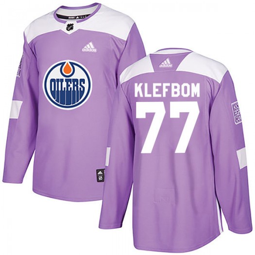 Oscar Klefbom Edmonton Oilers Youth Adidas Authentic Purple Fights Cancer Practice Jersey