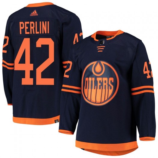 Brendan Perlini Edmonton Oilers Men's Adidas Authentic Navy Alternate Primegreen Pro Jersey