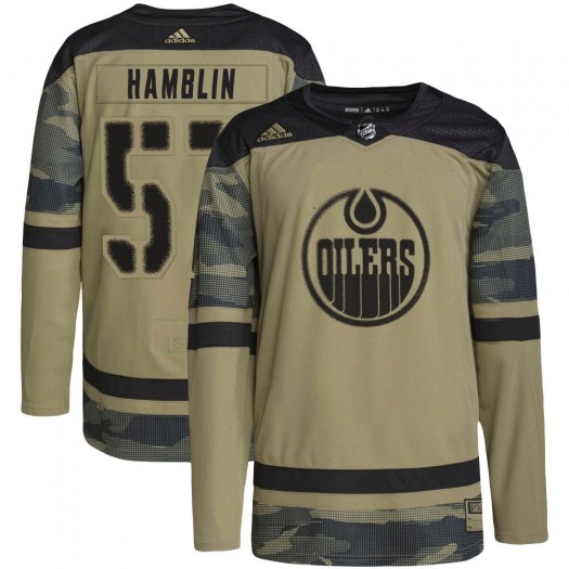 James Hamblin Edmonton Oilers Youth Adidas Authentic Camo Military Appreciation Practice Jersey