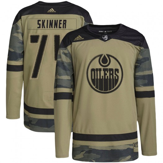 Stuart Skinner Edmonton Oilers Youth Adidas Authentic Camo Military Appreciation Practice Jersey