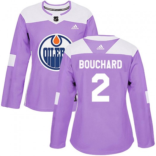 Evan Bouchard Edmonton Oilers Women's Adidas Authentic Purple Fights Cancer Practice Jersey