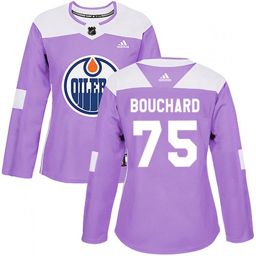 Evan Bouchard Edmonton Oilers Women's Adidas Authentic Purple ized Fights Cancer Practice Jersey