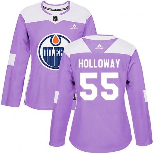 Dylan Holloway Edmonton Oilers Women's Adidas Authentic Purple Fights Cancer Practice Jersey