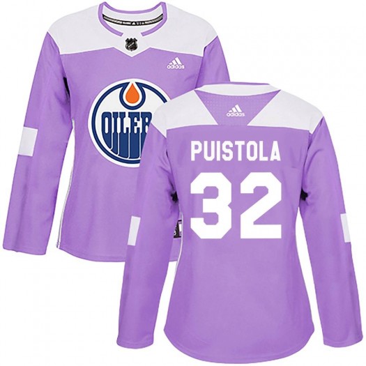 Patrik Puistola Edmonton Oilers Women's Adidas Authentic Purple Fights Cancer Practice Jersey