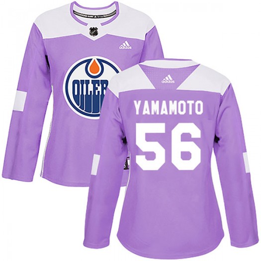 Kailer Yamamoto Edmonton Oilers Women's Adidas Authentic Purple Fights Cancer Practice Jersey