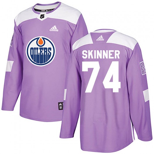 Stuart Skinner Edmonton Oilers Men's Adidas Authentic Purple Fights Cancer Practice Jersey