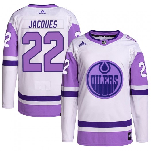 Jean-Francois Jacques Edmonton Oilers Men's Adidas Authentic White/Purple Hockey Fights Cancer Primegreen Jersey