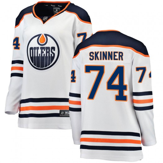 Stuart Skinner Edmonton Oilers Women's Fanatics Branded White Breakaway Away Jersey
